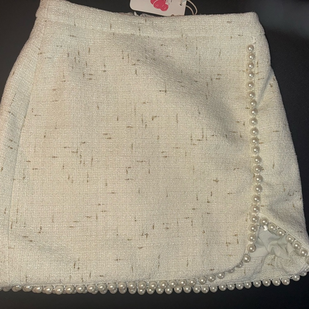 L'ATISTE Cream Embellished Mini Pencil Skirt